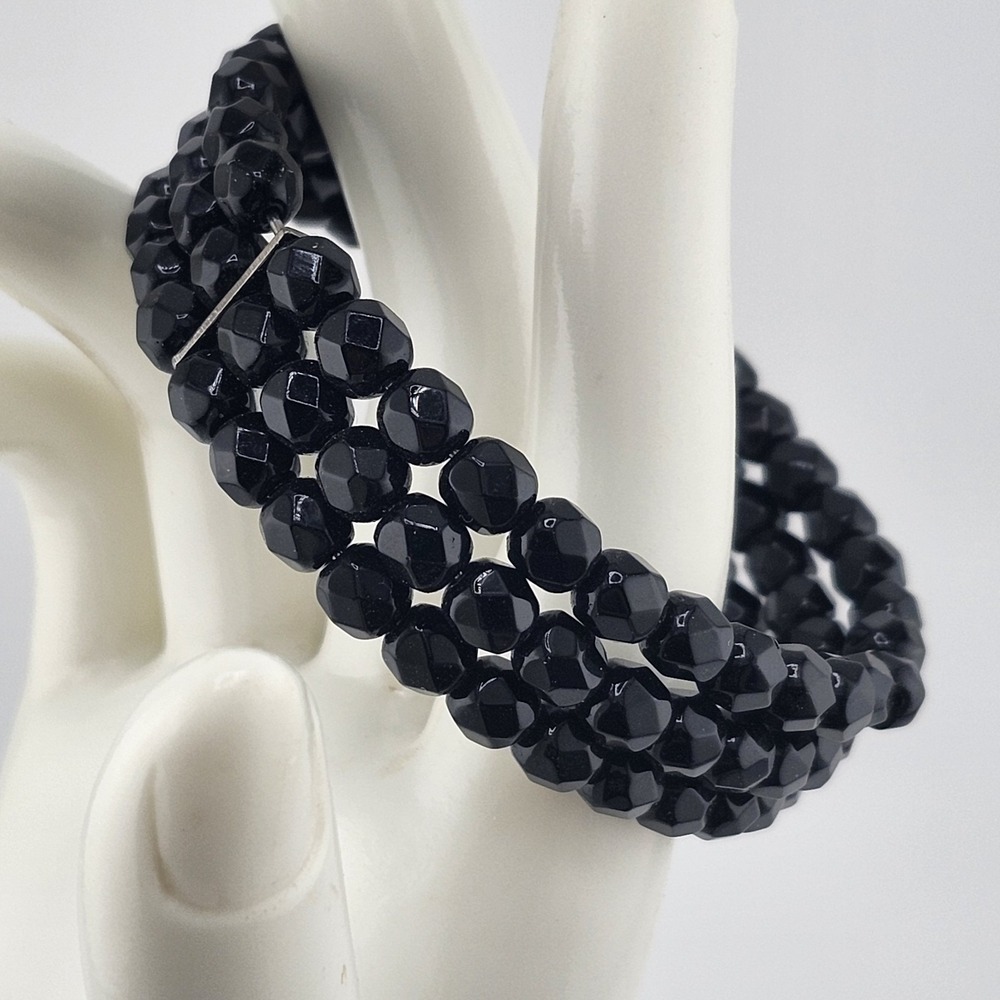 Black Glass Beaded Cuff Bracelet